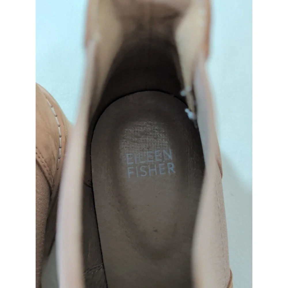 Eileen Fisher Blink Tumbled Nubuck Bootie Ankle Boot  Womens 9 Beige Pull On